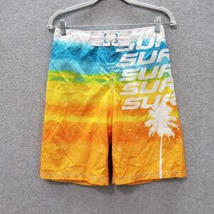 Mossimo Supply Boys Swimwear Large Yellow Logo‎ Swim Trunks Surf d